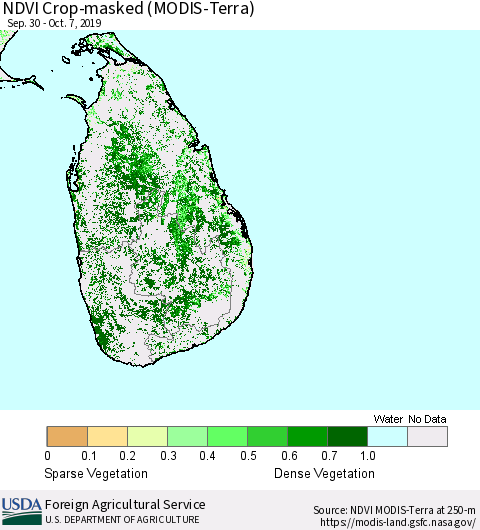 Sri Lanka Cropland NDVI (Terra-MODIS) Thematic Map For 10/1/2019 - 10/10/2019