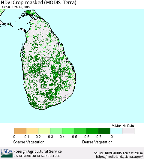 Sri Lanka Cropland NDVI (Terra-MODIS) Thematic Map For 10/11/2019 - 10/20/2019