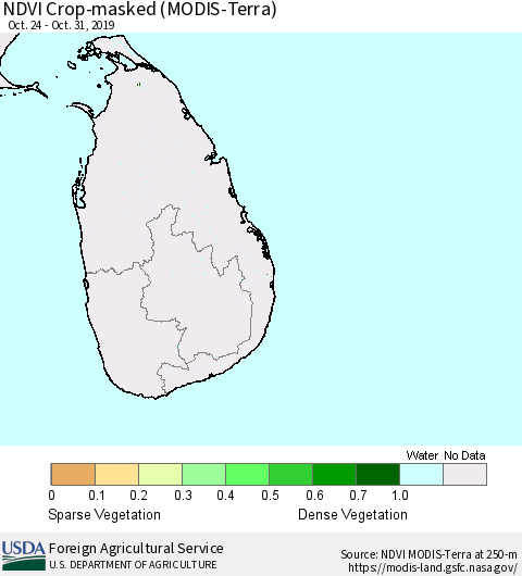 Sri Lanka Cropland NDVI (Terra-MODIS) Thematic Map For 10/21/2019 - 10/31/2019