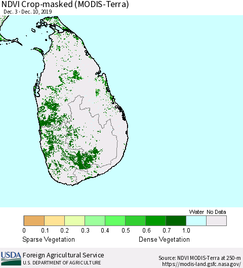 Sri Lanka Cropland NDVI (Terra-MODIS) Thematic Map For 12/1/2019 - 12/10/2019