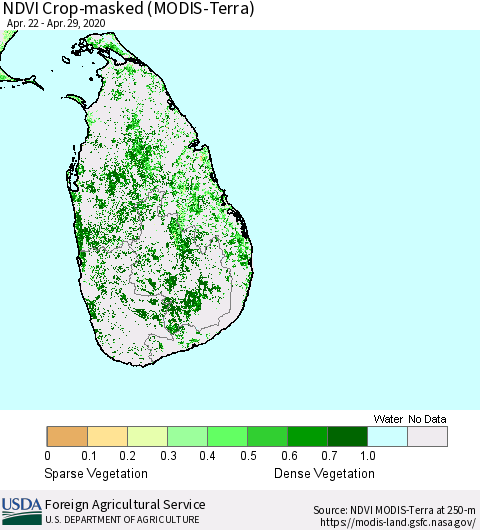 Sri Lanka Cropland NDVI (Terra-MODIS) Thematic Map For 4/21/2020 - 4/30/2020