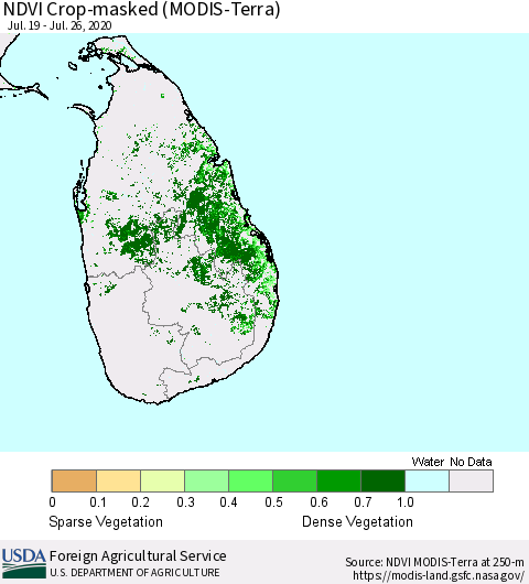 Sri Lanka NDVI Crop-masked (MODIS-Terra) Thematic Map For 7/21/2020 - 7/31/2020