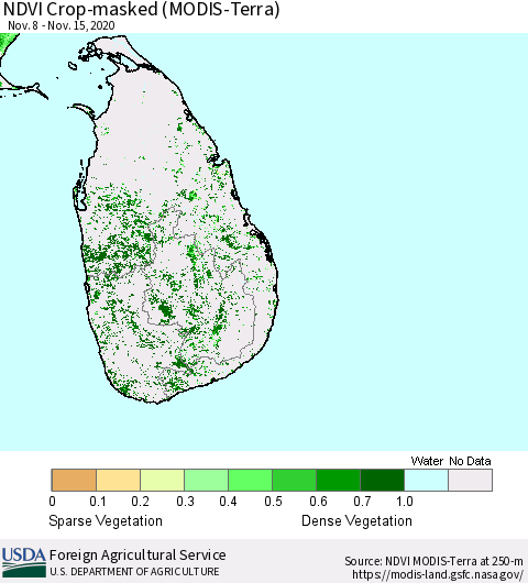 Sri Lanka NDVI Crop-masked (MODIS-Terra) Thematic Map For 11/11/2020 - 11/20/2020