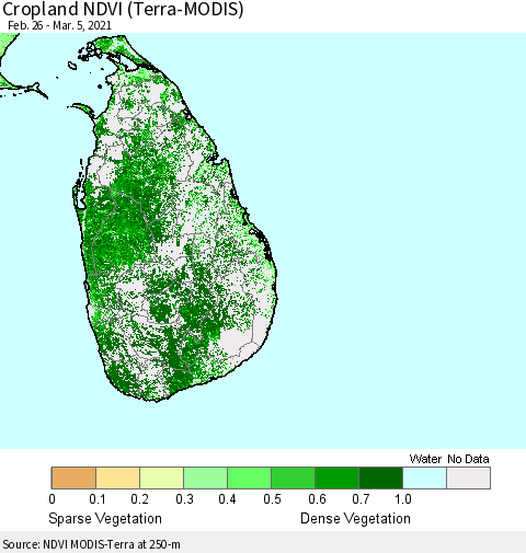 Sri Lanka Cropland NDVI (Terra-MODIS) Thematic Map For 2/26/2021 - 3/5/2021