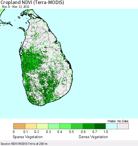 Sri Lanka Cropland NDVI (Terra-MODIS) Thematic Map For 3/6/2021 - 3/13/2021