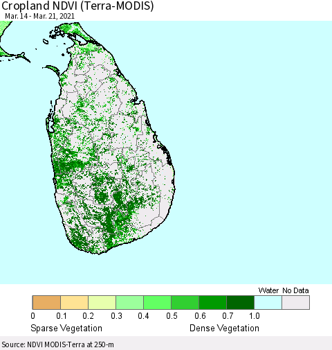 Sri Lanka Cropland NDVI (Terra-MODIS) Thematic Map For 3/14/2021 - 3/21/2021