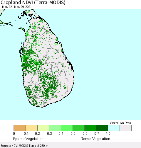 Sri Lanka Cropland NDVI (Terra-MODIS) Thematic Map For 3/22/2021 - 3/29/2021