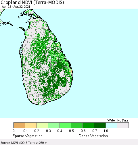 Sri Lanka Cropland NDVI (Terra-MODIS) Thematic Map For 4/15/2021 - 4/22/2021