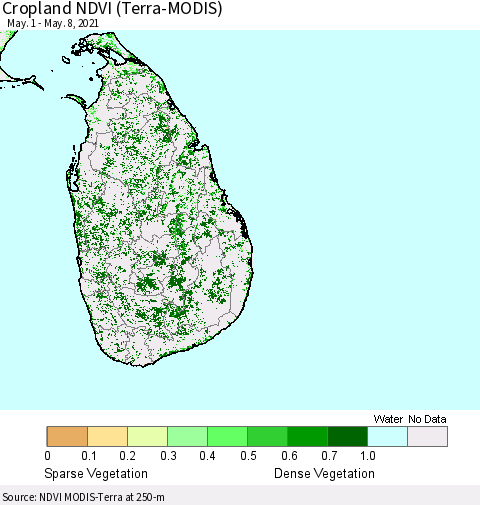 Sri Lanka Cropland NDVI (Terra-MODIS) Thematic Map For 5/1/2021 - 5/8/2021