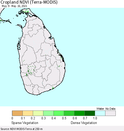 Sri Lanka Cropland NDVI (Terra-MODIS) Thematic Map For 5/9/2021 - 5/16/2021