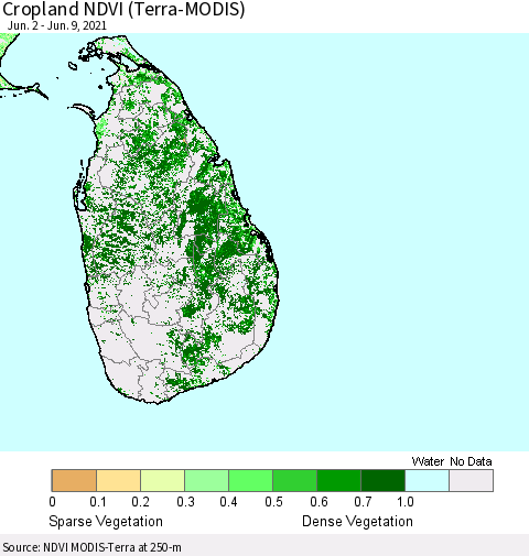 Sri Lanka Cropland NDVI (Terra-MODIS) Thematic Map For 6/2/2021 - 6/9/2021