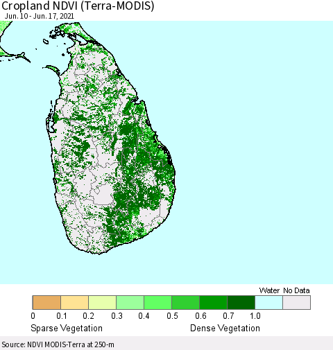 Sri Lanka Cropland NDVI (Terra-MODIS) Thematic Map For 6/10/2021 - 6/17/2021