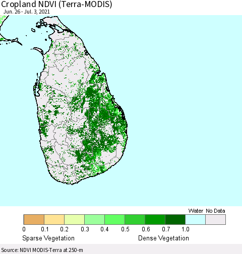 Sri Lanka Cropland NDVI (Terra-MODIS) Thematic Map For 6/26/2021 - 7/3/2021