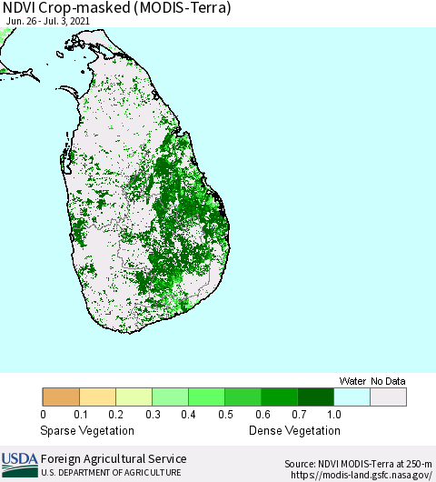 Sri Lanka Cropland NDVI (Terra-MODIS) Thematic Map For 7/1/2021 - 7/10/2021