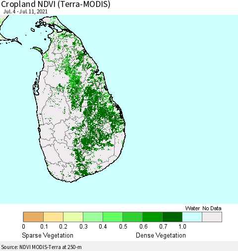 Sri Lanka Cropland NDVI (Terra-MODIS) Thematic Map For 7/4/2021 - 7/11/2021