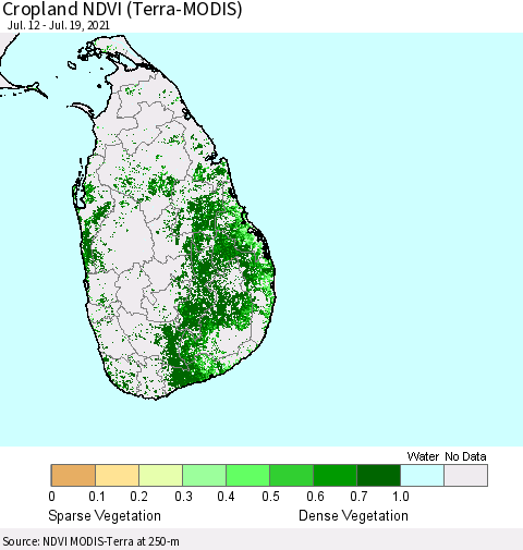 Sri Lanka Cropland NDVI (Terra-MODIS) Thematic Map For 7/12/2021 - 7/19/2021