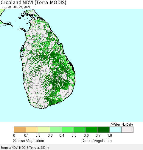Sri Lanka Cropland NDVI (Terra-MODIS) Thematic Map For 7/20/2021 - 7/27/2021