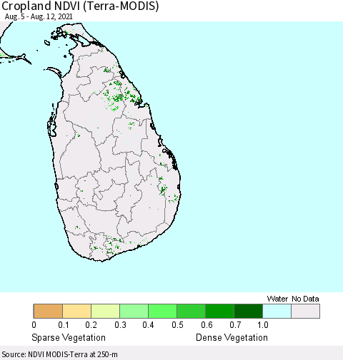 Sri Lanka Cropland NDVI (Terra-MODIS) Thematic Map For 8/5/2021 - 8/12/2021