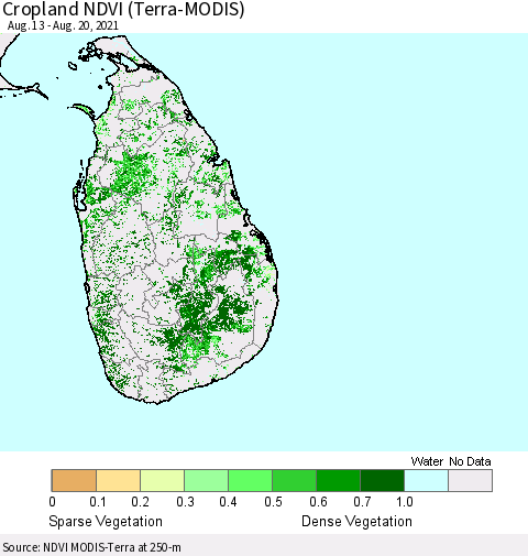 Sri Lanka Cropland NDVI (Terra-MODIS) Thematic Map For 8/11/2021 - 8/20/2021