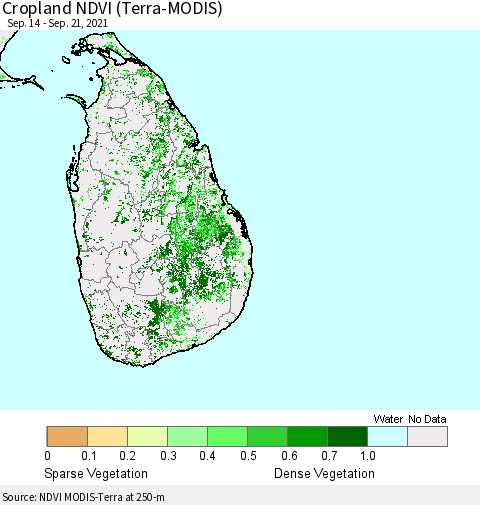 Sri Lanka Cropland NDVI (Terra-MODIS) Thematic Map For 9/14/2021 - 9/21/2021