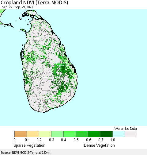 Sri Lanka Cropland NDVI (Terra-MODIS) Thematic Map For 9/22/2021 - 9/29/2021