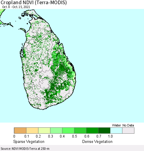 Sri Lanka Cropland NDVI (Terra-MODIS) Thematic Map For 10/8/2021 - 10/15/2021