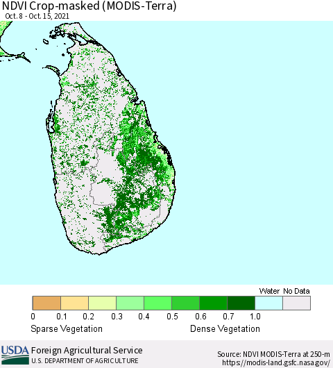 Sri Lanka Cropland NDVI (Terra-MODIS) Thematic Map For 10/11/2021 - 10/20/2021