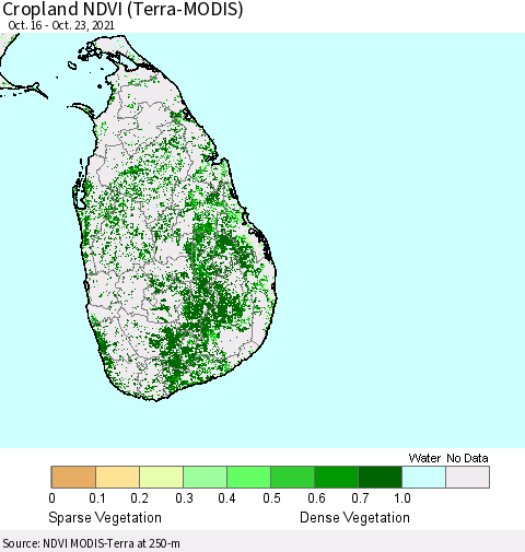 Sri Lanka Cropland NDVI (Terra-MODIS) Thematic Map For 10/16/2021 - 10/23/2021