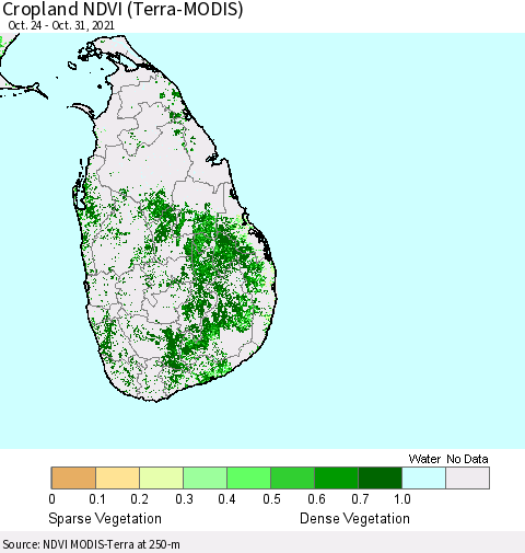 Sri Lanka NDVI Crop-masked (MODIS-Terra) Thematic Map For 10/21/2021 - 10/31/2021