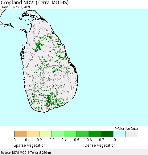 Sri Lanka Cropland NDVI (Terra-MODIS) Thematic Map For 11/1/2021 - 11/8/2021