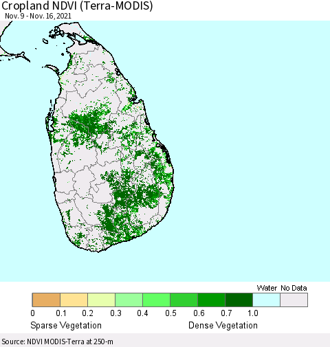 Sri Lanka Cropland NDVI (Terra-MODIS) Thematic Map For 11/9/2021 - 11/16/2021