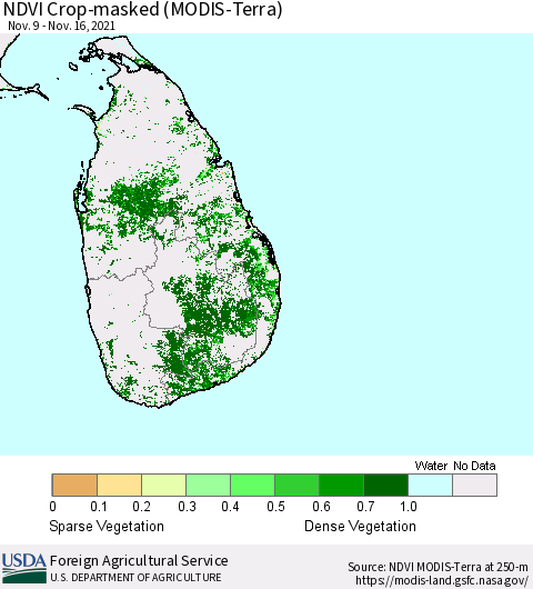 Sri Lanka NDVI Crop-masked (MODIS-Terra) Thematic Map For 11/11/2021 - 11/20/2021