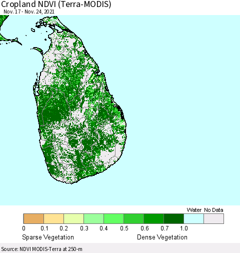 Sri Lanka Cropland NDVI (Terra-MODIS) Thematic Map For 11/17/2021 - 11/24/2021