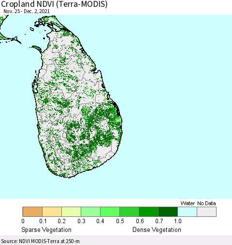 Sri Lanka Cropland NDVI (Terra-MODIS) Thematic Map For 11/25/2021 - 12/2/2021