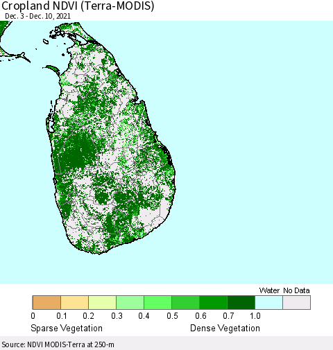 Sri Lanka Cropland NDVI (Terra-MODIS) Thematic Map For 12/3/2021 - 12/10/2021