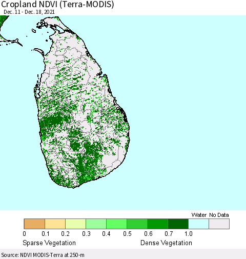 Sri Lanka Cropland NDVI (Terra-MODIS) Thematic Map For 12/11/2021 - 12/18/2021