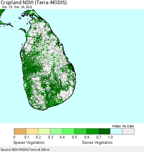 Sri Lanka Cropland NDVI (Terra-MODIS) Thematic Map For 12/19/2021 - 12/26/2021