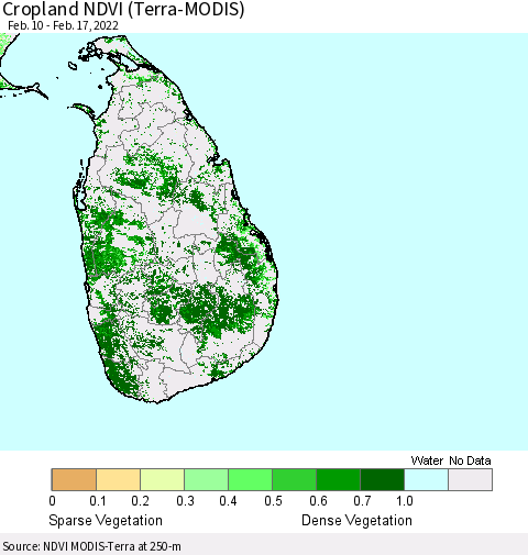 Sri Lanka Cropland NDVI (Terra-MODIS) Thematic Map For 2/10/2022 - 2/17/2022