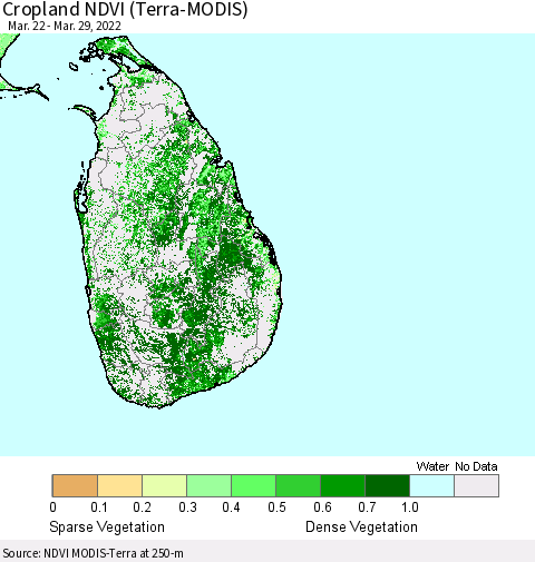 Sri Lanka Cropland NDVI (Terra-MODIS) Thematic Map For 3/22/2022 - 3/29/2022