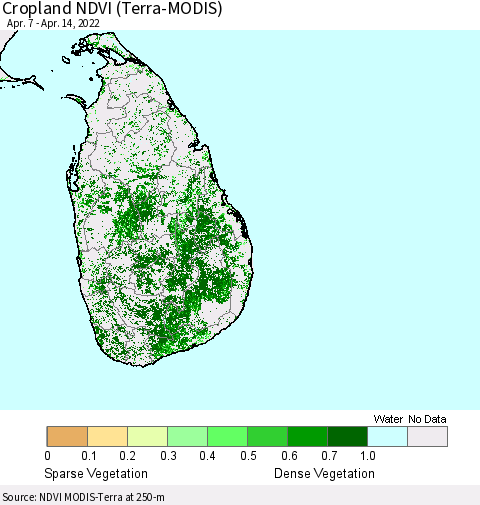 Sri Lanka Cropland NDVI (Terra-MODIS) Thematic Map For 4/7/2022 - 4/14/2022