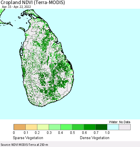 Sri Lanka Cropland NDVI (Terra-MODIS) Thematic Map For 4/15/2022 - 4/22/2022