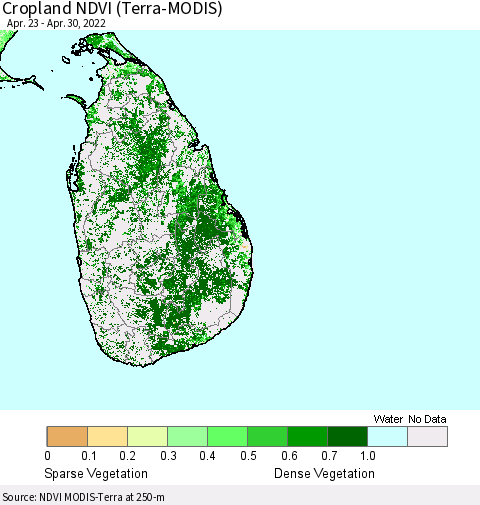 Sri Lanka Cropland NDVI (Terra-MODIS) Thematic Map For 4/23/2022 - 4/30/2022