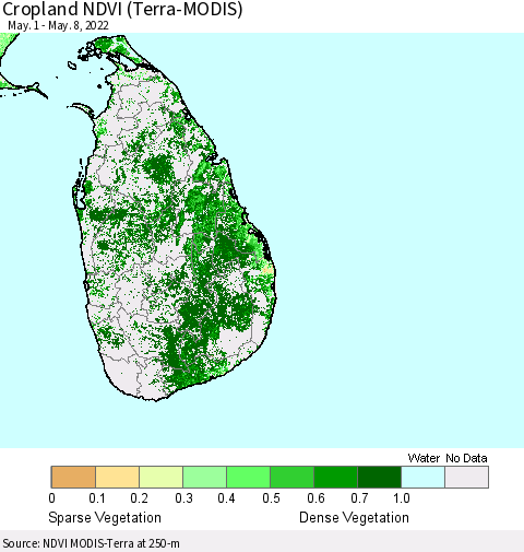 Sri Lanka Cropland NDVI (Terra-MODIS) Thematic Map For 5/1/2022 - 5/8/2022