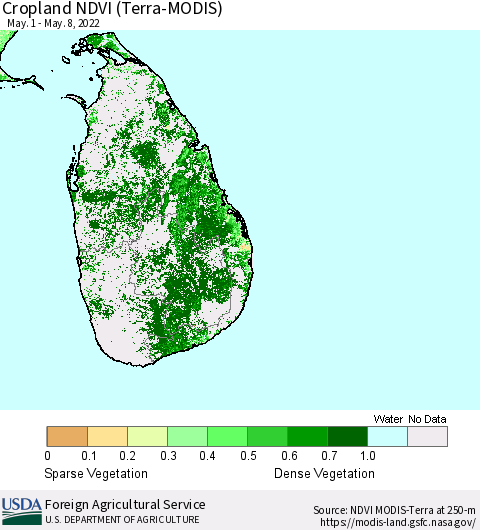 Sri Lanka Cropland NDVI (Terra-MODIS) Thematic Map For 5/1/2022 - 5/10/2022