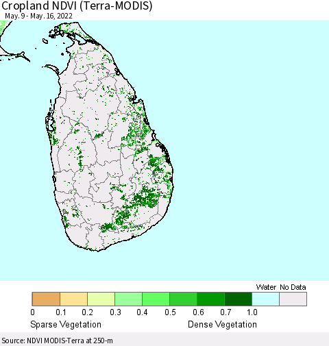 Sri Lanka Cropland NDVI (Terra-MODIS) Thematic Map For 5/9/2022 - 5/16/2022