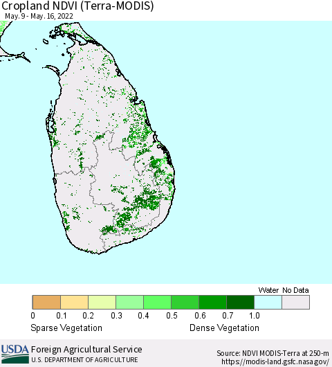 Sri Lanka Cropland NDVI (Terra-MODIS) Thematic Map For 5/11/2022 - 5/20/2022