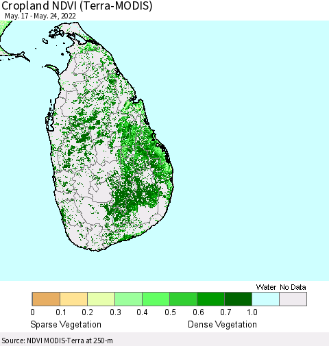 Sri Lanka Cropland NDVI (Terra-MODIS) Thematic Map For 5/17/2022 - 5/24/2022