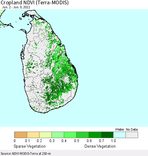 Sri Lanka Cropland NDVI (Terra-MODIS) Thematic Map For 6/2/2022 - 6/9/2022