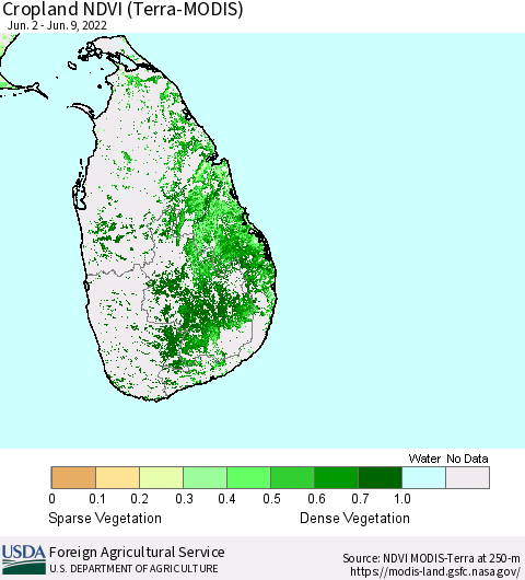 Sri Lanka Cropland NDVI (Terra-MODIS) Thematic Map For 6/1/2022 - 6/10/2022
