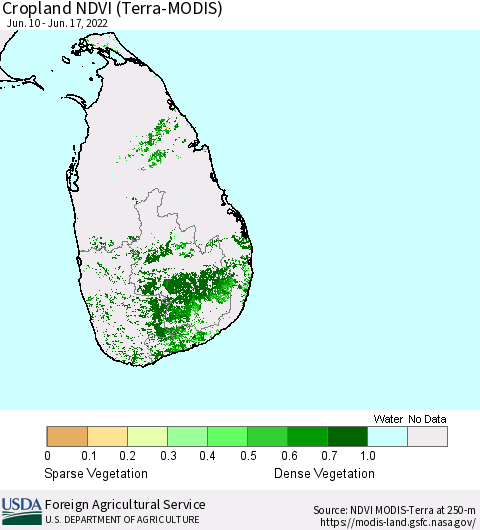 Sri Lanka Cropland NDVI (Terra-MODIS) Thematic Map For 6/11/2022 - 6/20/2022